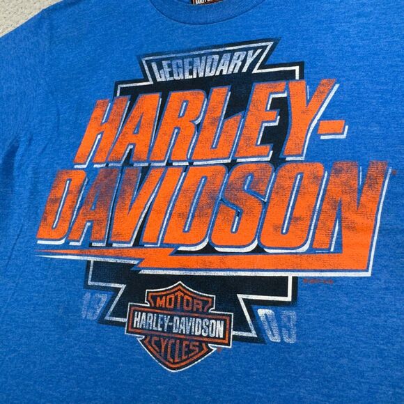 Harley Davidson Shirt‎ Men Medium Blue Stans Batavia New York Motorcycles Crew - Picture 4 of 16